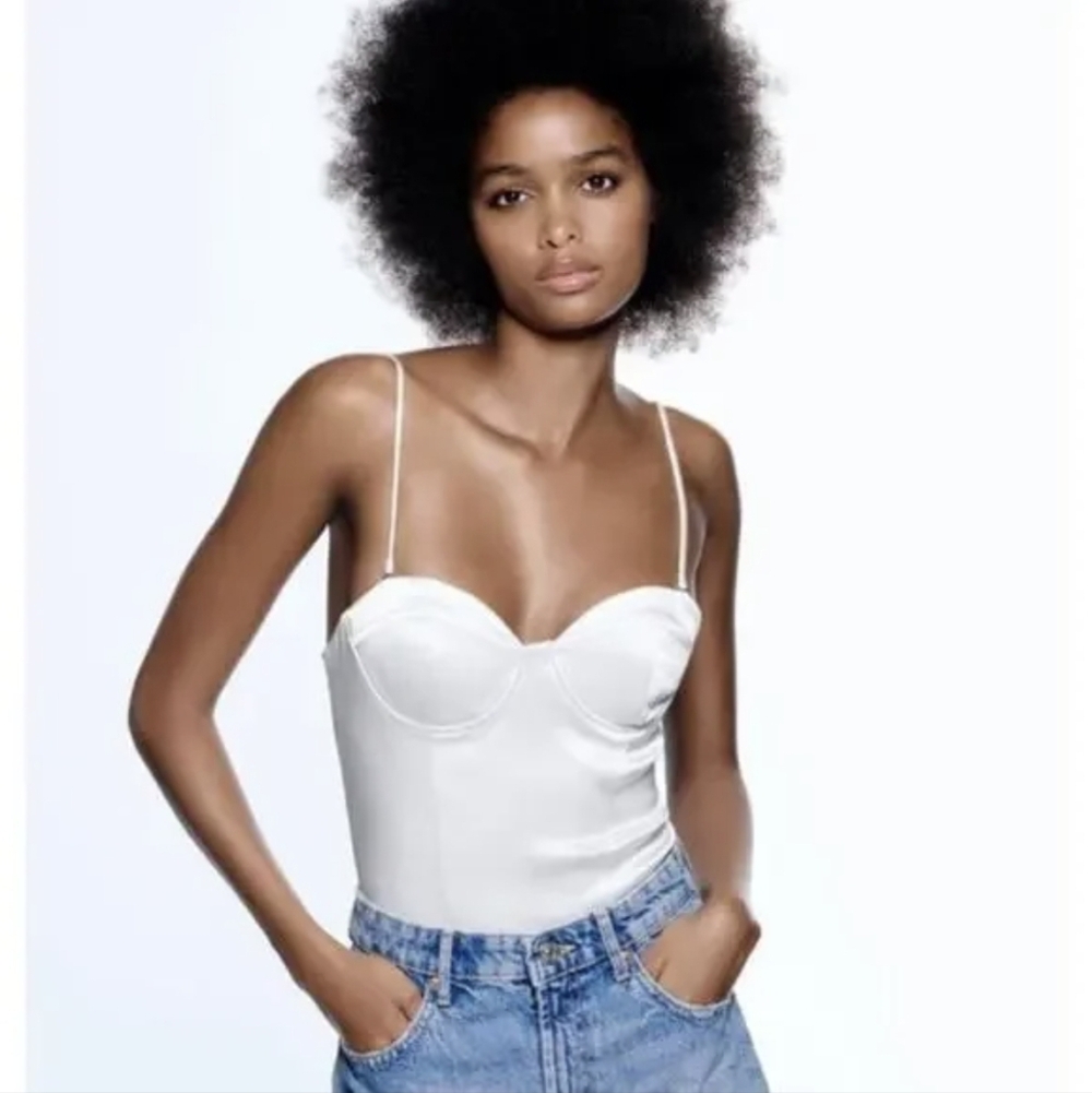Zara Satin Bustier White Bodysuit Size Small NWT